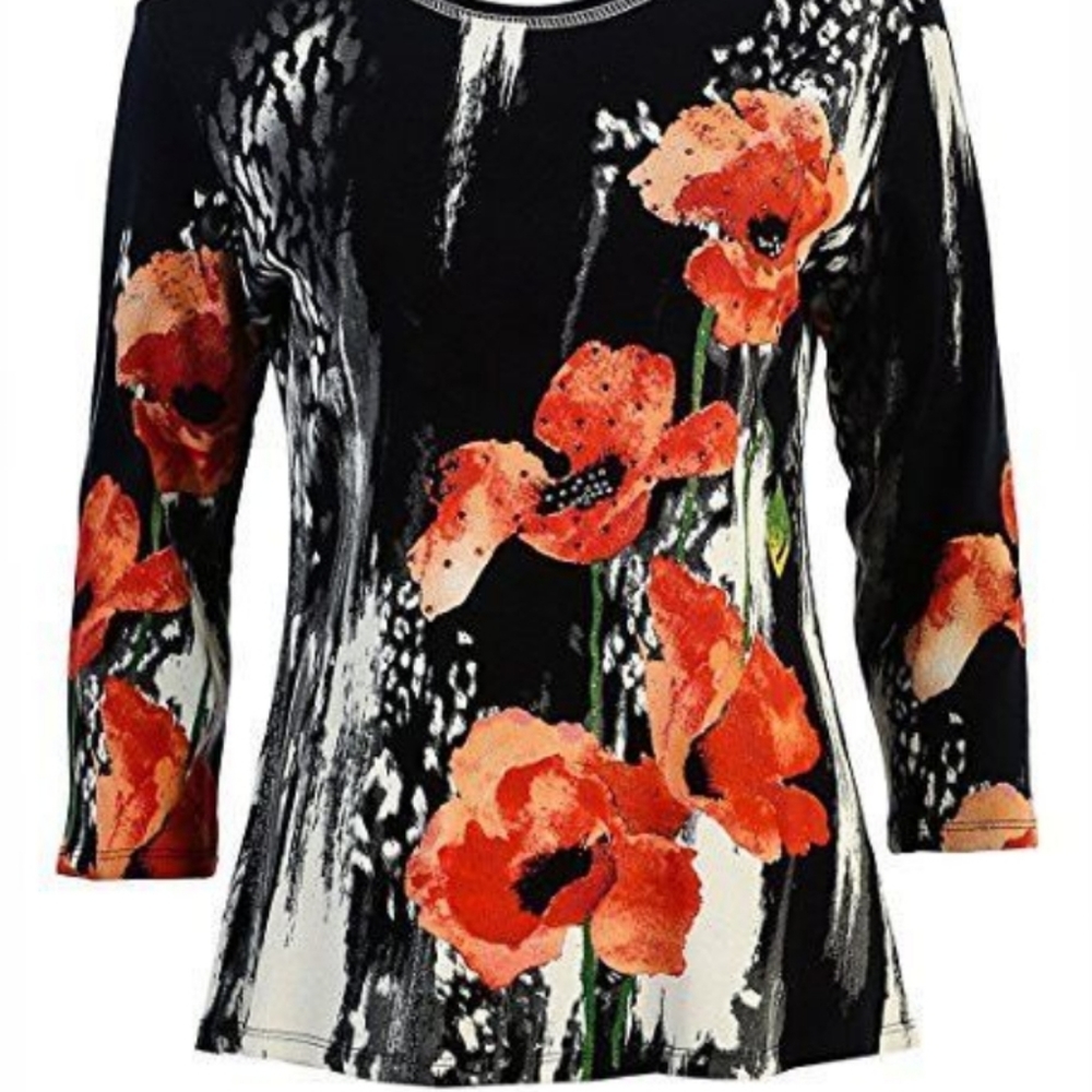 Jess and Jane Black Rising Poppy Print top